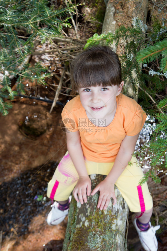 小女孩坐在树上图片
