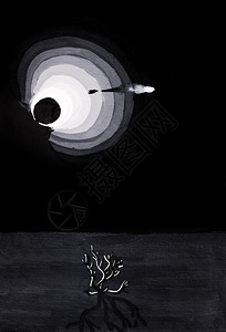 黑夜沙漠上的白月亮在黑图片