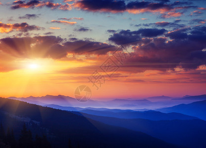 早晨天空下充满云雾的大山景观喀尔巴阡图片