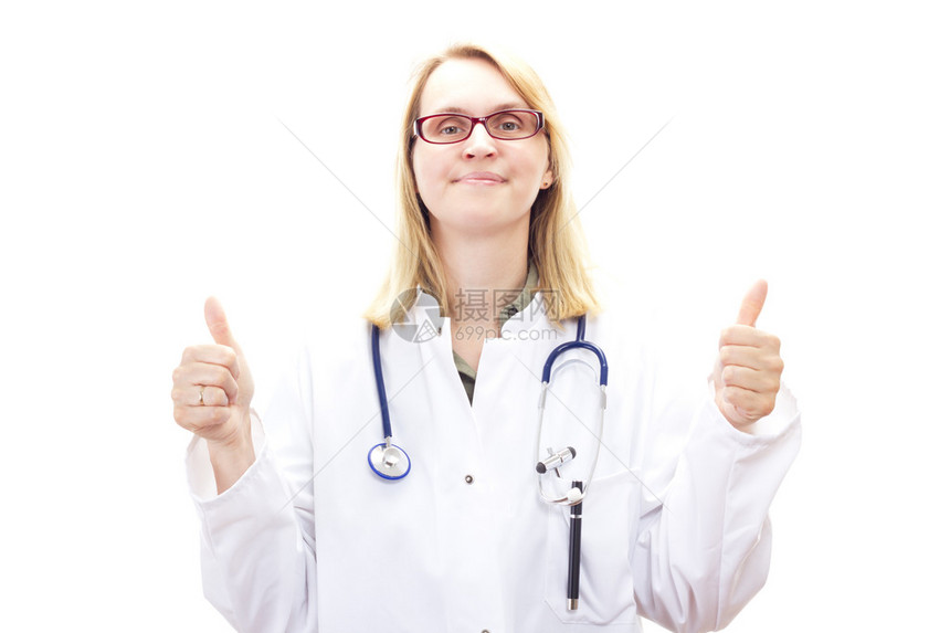 微笑的女医生竖起大拇指图片