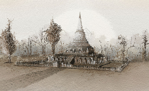 泰国寺庙的手绘是素可泰历史公园的世界遗产图片