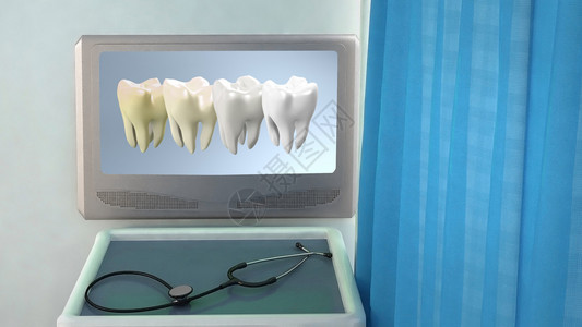 医疗室概念3d渲染中的牙齿屏幕图片