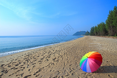 在海滩的五颜六色的伞图片