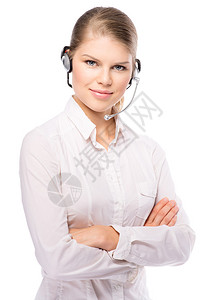 年轻呼叫中心接线员或耳机的电话支助理图片