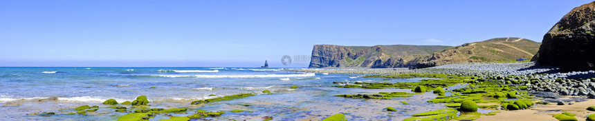 葡萄牙西海岸的岩石和海洋全景Panoramaofrockan图片