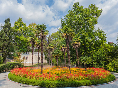 花园景观有喷泉多彩图片