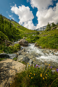 夏季景观与山谷中的河流图片