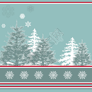 与圣诞树的冬天风景背景图片
