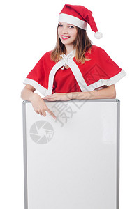 穿着红圣坦塔服装的年轻女子白着色图片