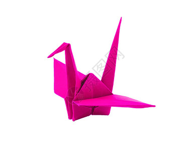 白色背景上的折纸粉红色纸鸟图片