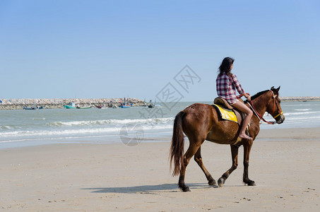 时尚蒋欣华欣海滩上的骑手背景