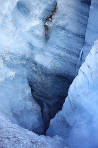 冰岛斯卡夫塔山公园冰川的蓝色冰裂缝图片