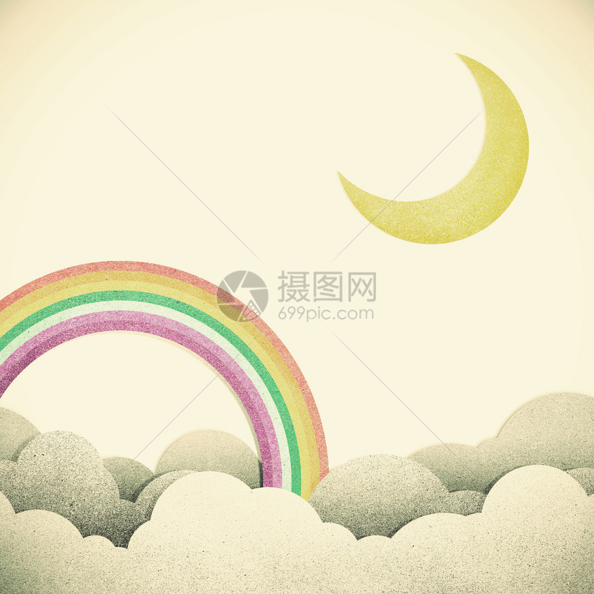 旧格朗盖纸质月亮和彩虹以古图片