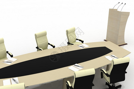 现代办公室的带空椅子的会议桌图片