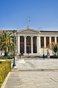 雅典市中心TheophilHansen三部曲的三座建筑雅典大学雅典学院背景