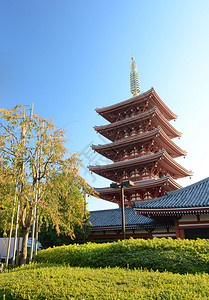 日本东京浅草寺华丽的五层宝塔图片