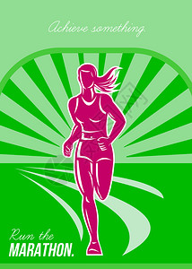 海报贺卡插图显示一位女马拉松跑步者前视线背景图片