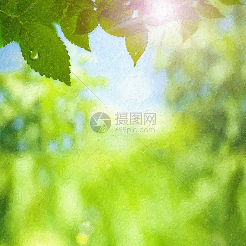 夏天的树叶厚涂艺术印刷风格的背景图片