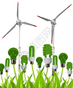 配有风力涡轮机的生态能源灯泡图片