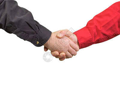 两名男子握着双手在白色背景上与图片