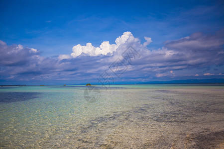 完美的热带海滩碧绿的海水和白色的沙滩图片