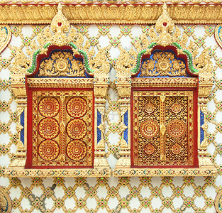 泰国的佛教寺庙墙传统模式校对P图片