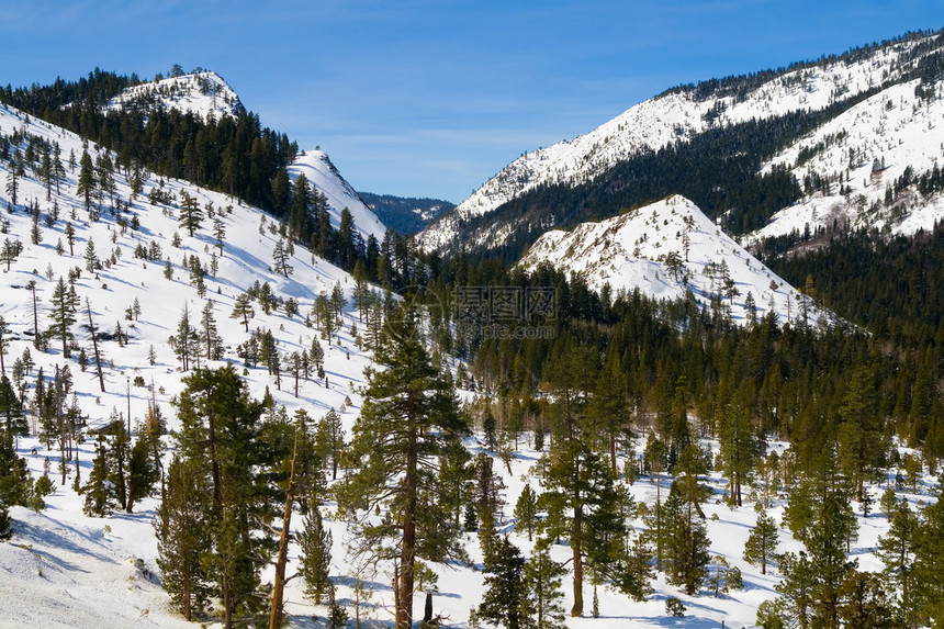 冬天太浩湖旁边的大雪山图片