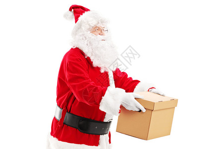 圣诞老人给某人一个盒子孤立图片