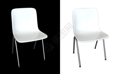 白色和黑色背景上孤立的白色现代椅子厨房内部花园或餐厅塑料和钢制家具3图片
