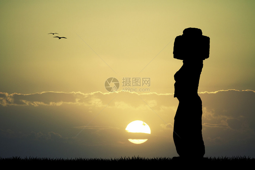 日落时的摩艾复活节岛图片