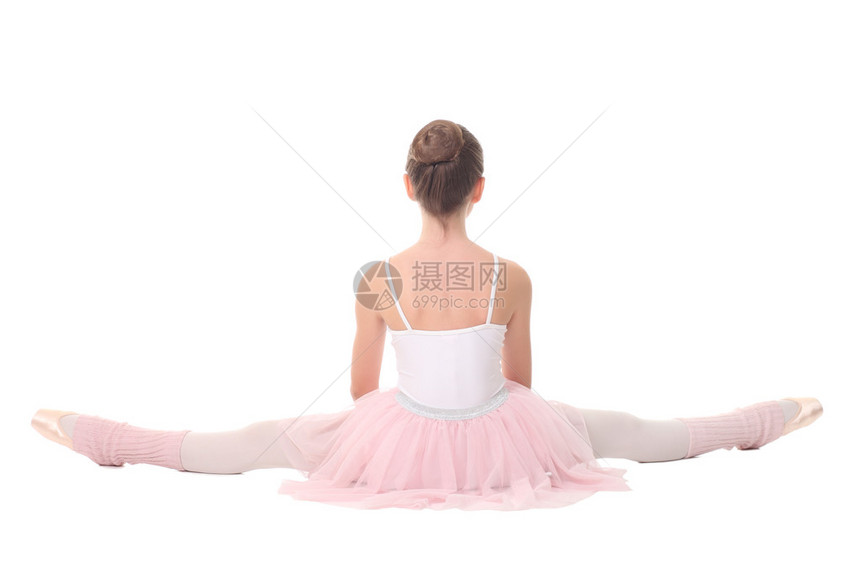 学龄女孩穿着芭蕾打扮被白色隔离图片