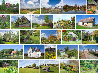 欧洲夏季简单村庄的景观拼图图片