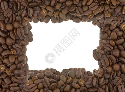 烤咖啡豆方形框架上白色孤立图片