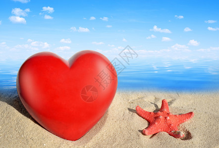 心在海滩上的海星图片