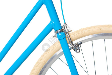 时髦的妇女蓝色自行车孤图片
