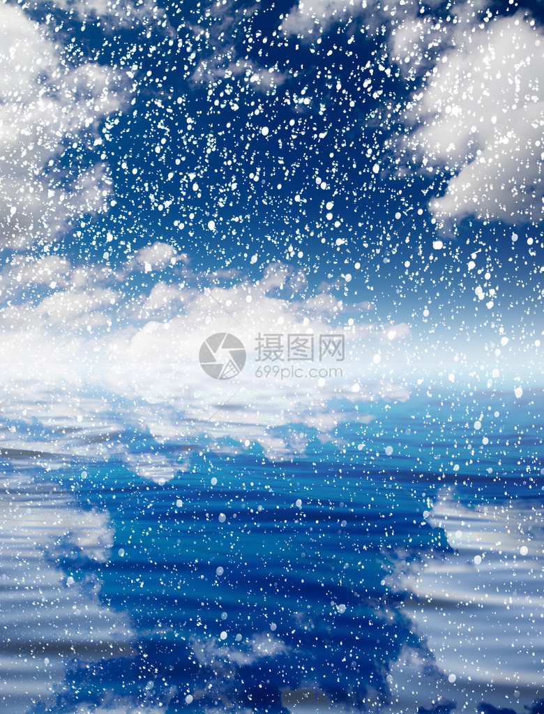 在大海中下雪天空美图片