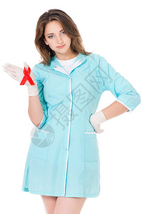 以红丝带作为艾滋病象征的女医生孤图片