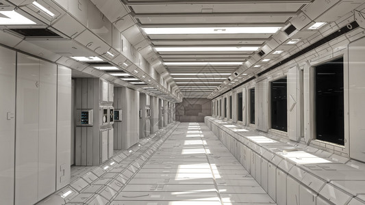 未来派走廊太空船内部背景图片