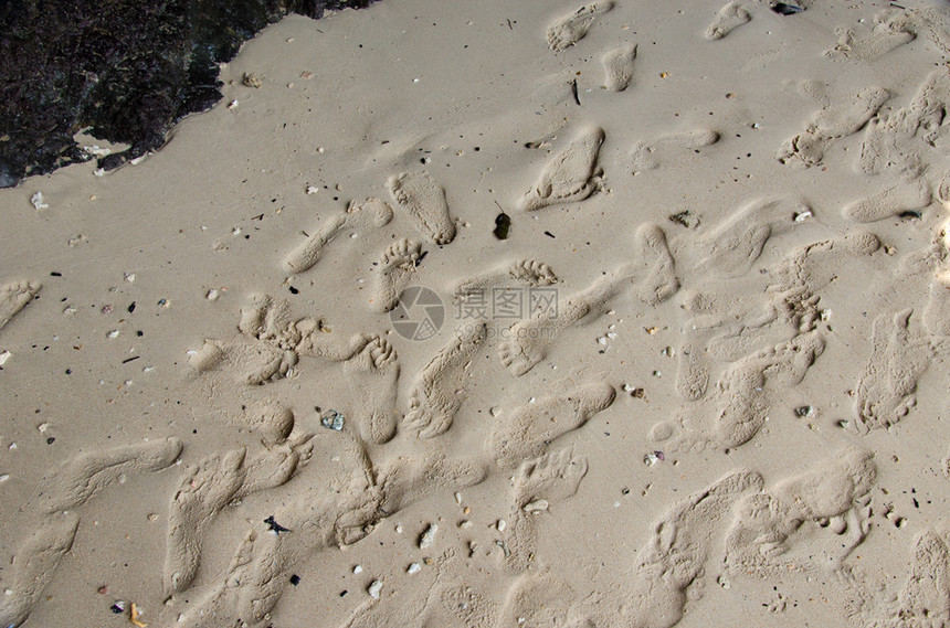沙滩上的沙子上的人类脚印图片