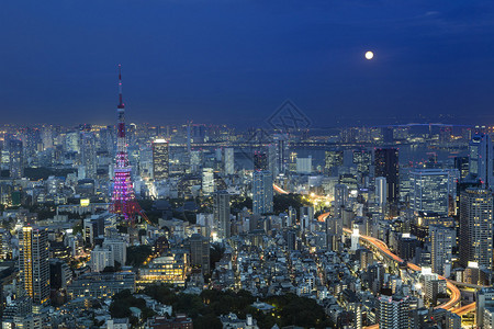东京城市景观在晚上日本的天际线图片