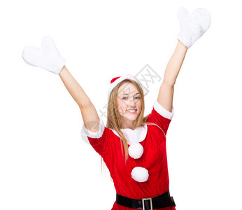 快乐的圣诞老人女孩举起手图片