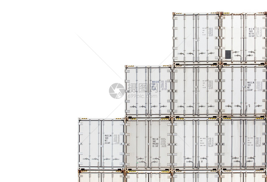 白色背景的白色货运集装箱堆图片