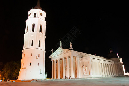 维尔纽斯大教堂的夜景图片