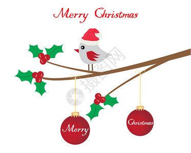 在圣诞树上戴圣诞帽的鸟圣诞图片