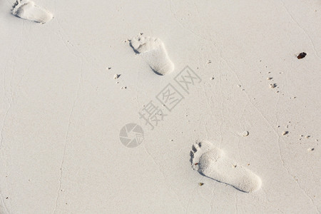 光滑沙滩上的人类脚印图片