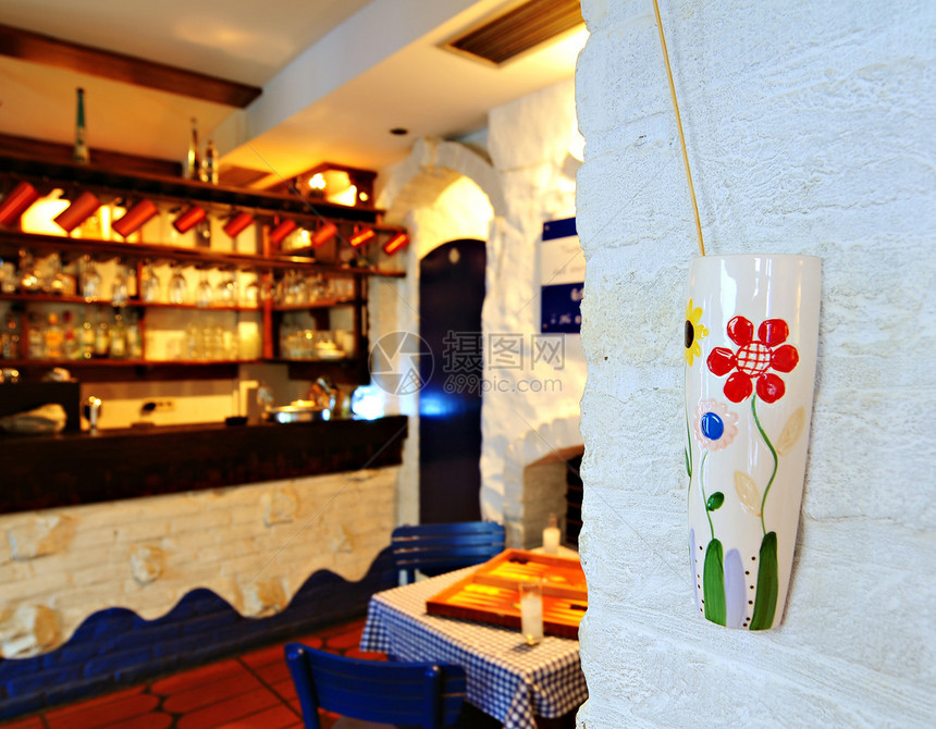 餐厅内部希腊小酒馆概念图片