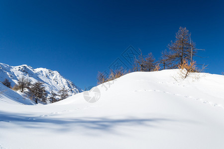 冬季风景中的大山峰和露天滑雪坡图片