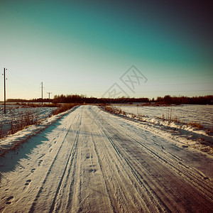 冬季乡村雪路农村图片