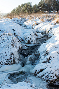 寒冷的河流和蓝色的天空美丽的雪美图片