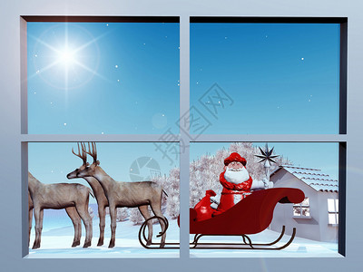 圣诞老人在他的雪橇上带着两只鹿图片